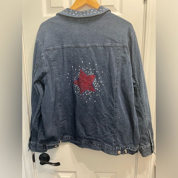 Quacker Factory Jacket Women’s XL Denim Jean Rhinestone Studded Blue Red USA - Picture 7 of 9